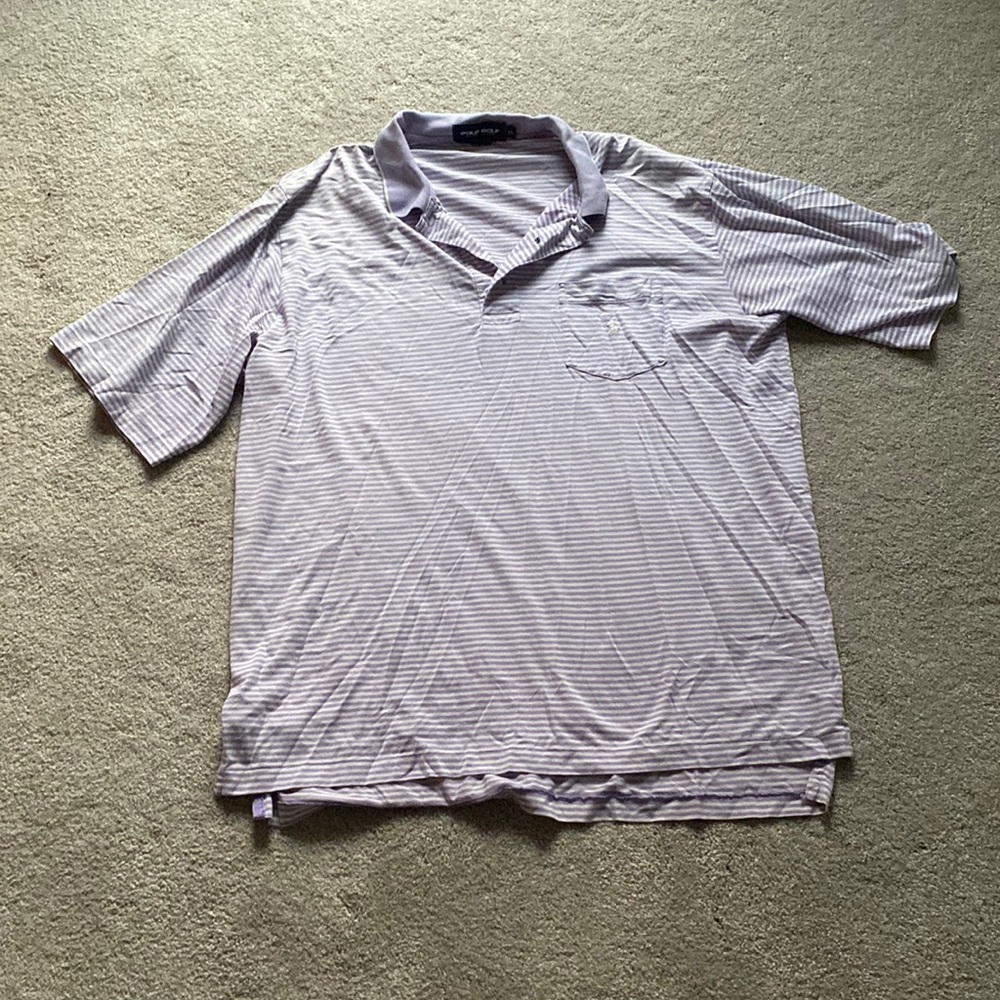 Polo Golf Ralph Lauren Purple/White Striped Fine Cotton Polo SIZE XL